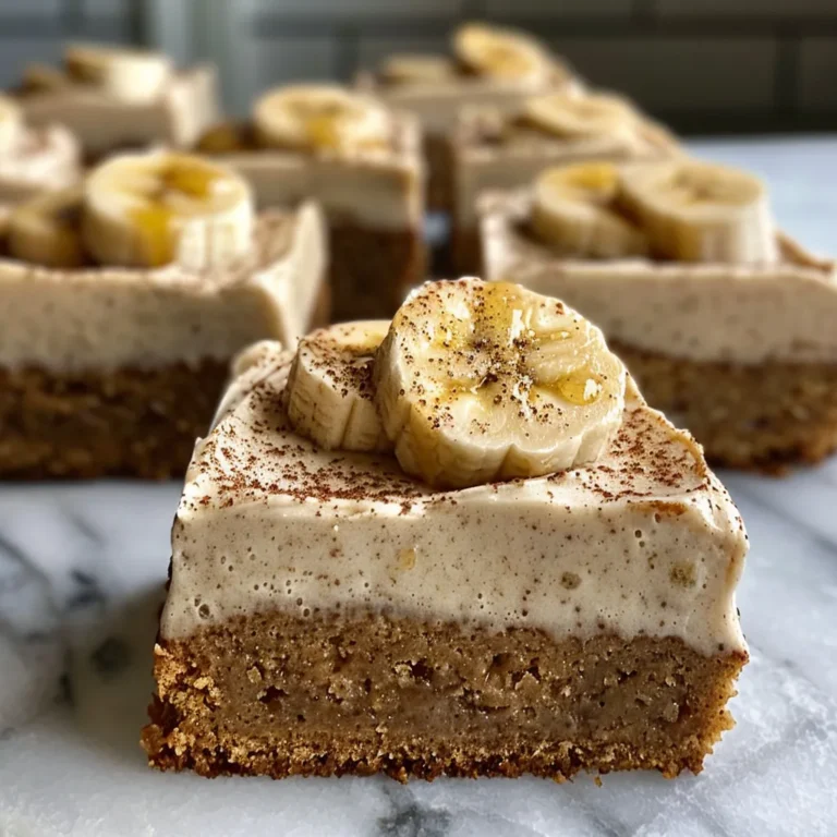 Delicious banana bread bars topped with brown butter frosting.