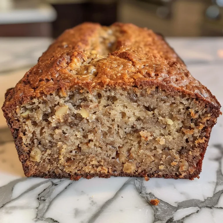 Delicious loaf of almond flour banana bread with chocolate chips and walnuts, sliced on a wooden board.